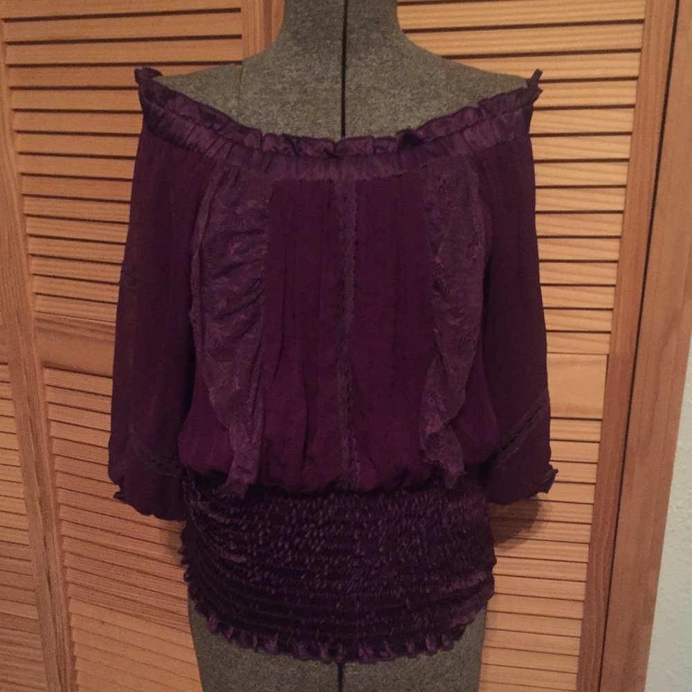 Plum Off the Shoulder blouse with lace detail